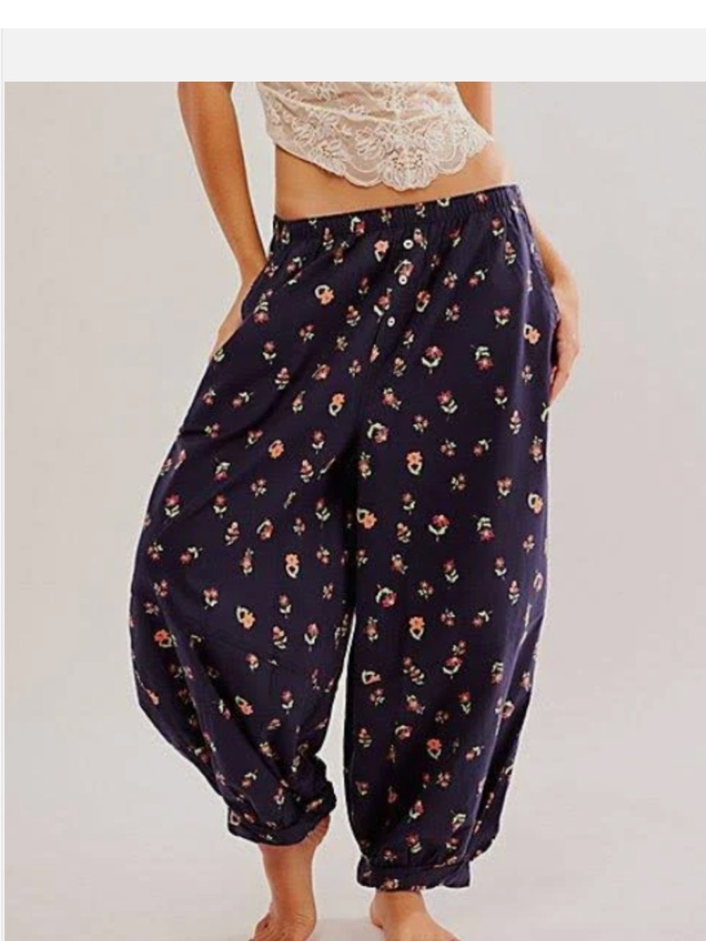 FREE PEOPLE INTIMATELY NAVY BLUE FLORAL SUNDAY MORNING LOUNGE PANTS NWT